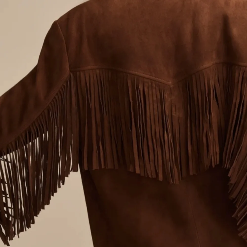 MAKE AN OFFER-Brown Fringe Lamb Suede Jacket - Picture 4 of 8